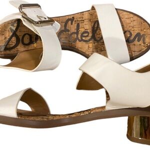 Sam Edelman White Leather Buckle Strap Block Heel Sandals